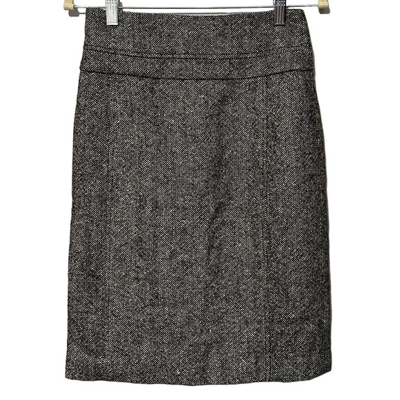 Club Monaco‎ Black Gray Wool Blend Tweed Pencil Straight Skirt Size 2 #301041 - Picture 1 of 12